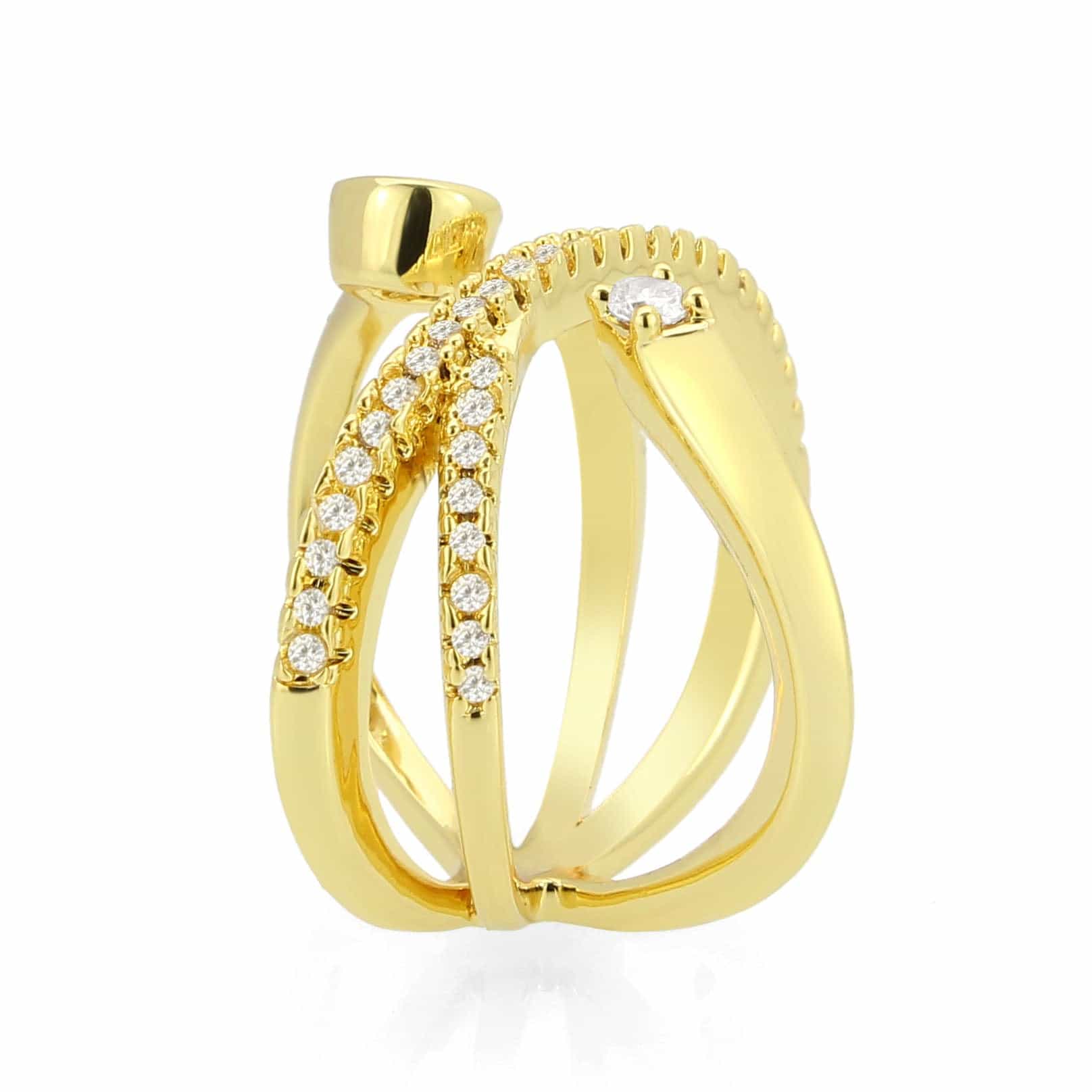 Brass Gold CZ Pave Criss-Cross Bezel Ring view 6
