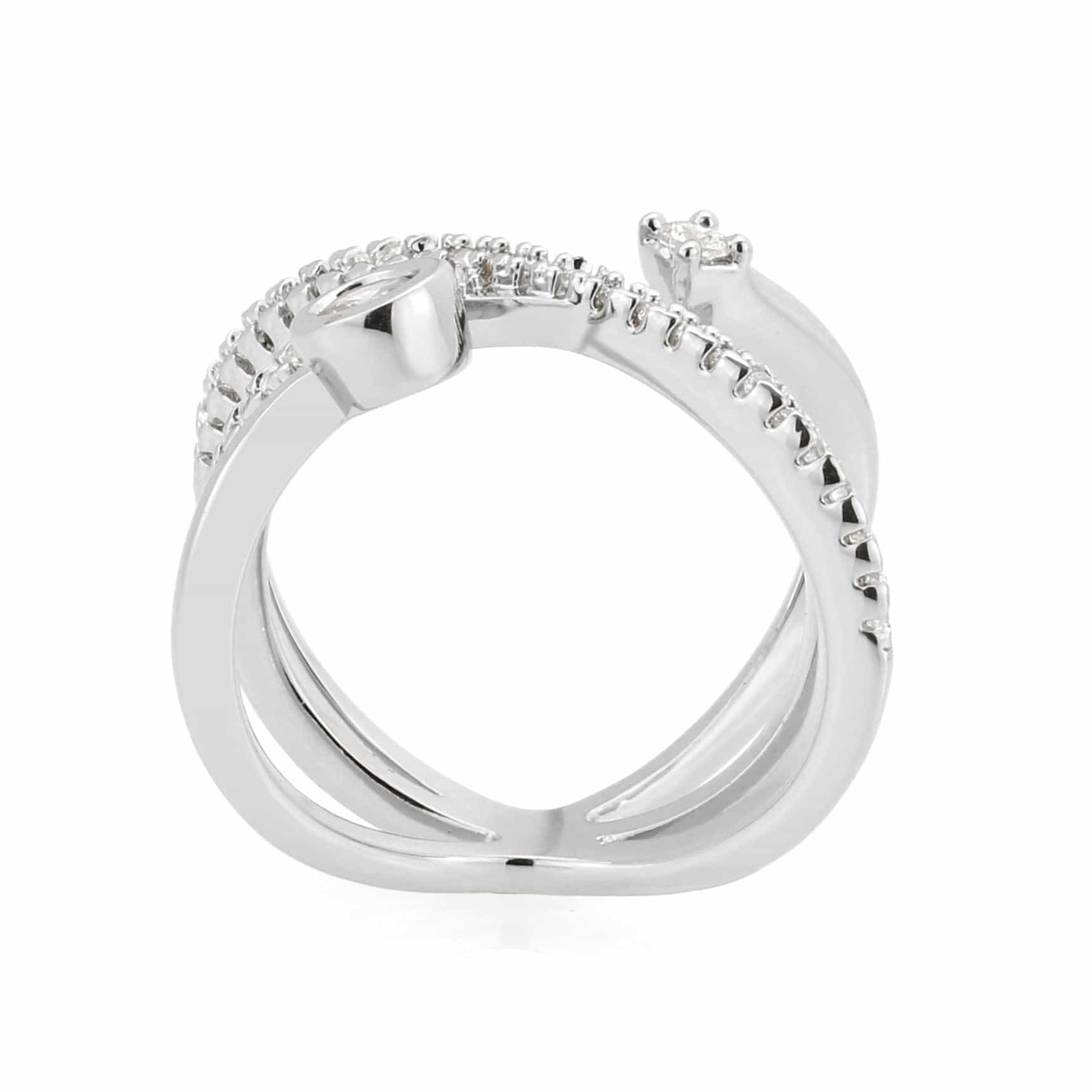 Brass CZ Pave Criss-Cross Bezel Ring view 4