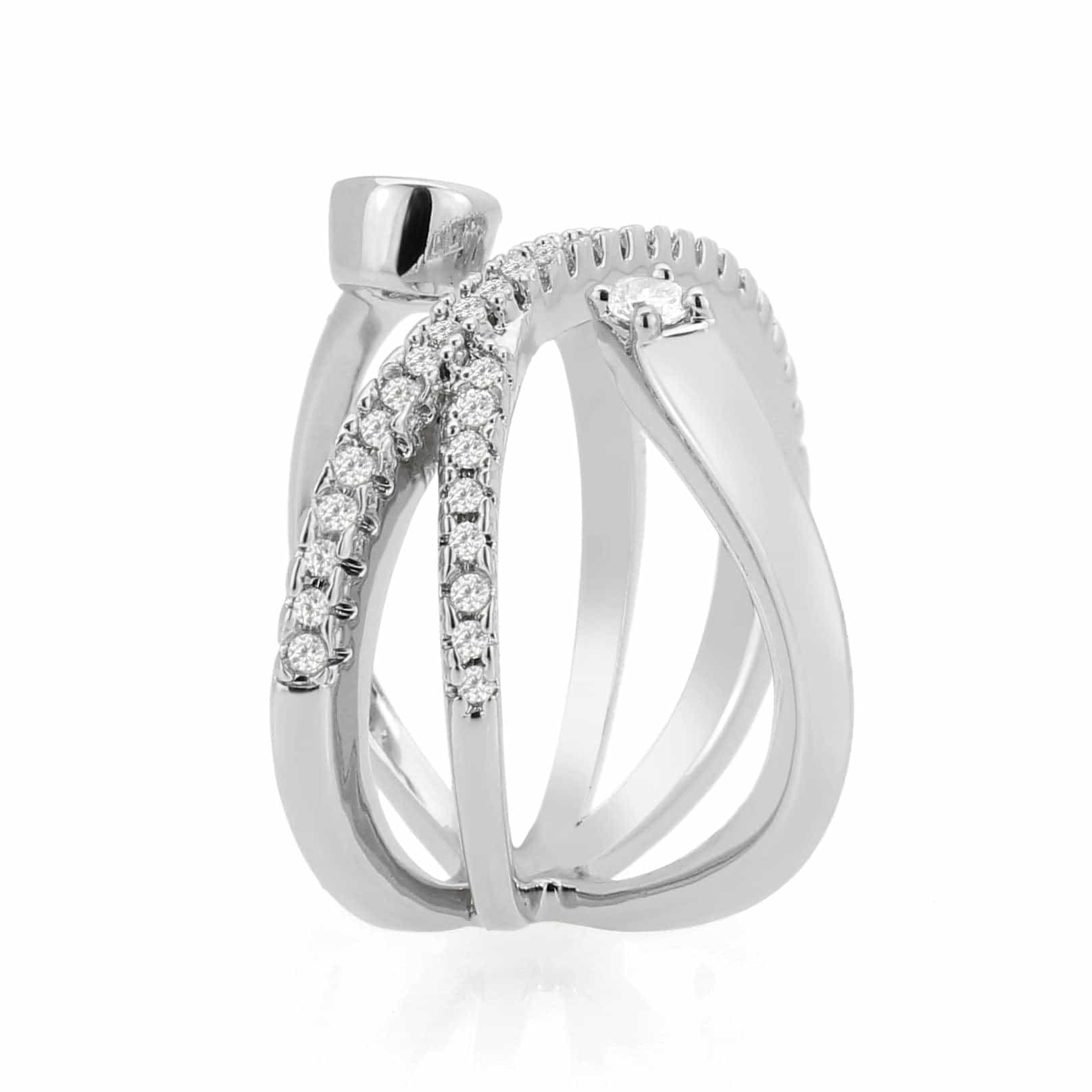 Brass CZ Pave Criss-Cross Bezel Ring view 6