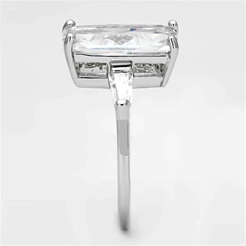 Brass Clear CZ Emerald Cut Baguette Solitaire Ring view 8
