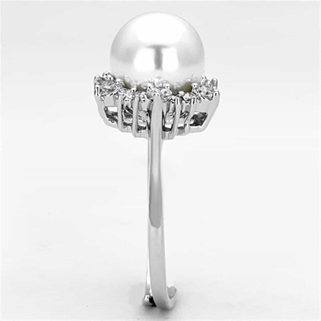 Brass Pearl CZ Halo Sunburst Solitaire Ring view 8