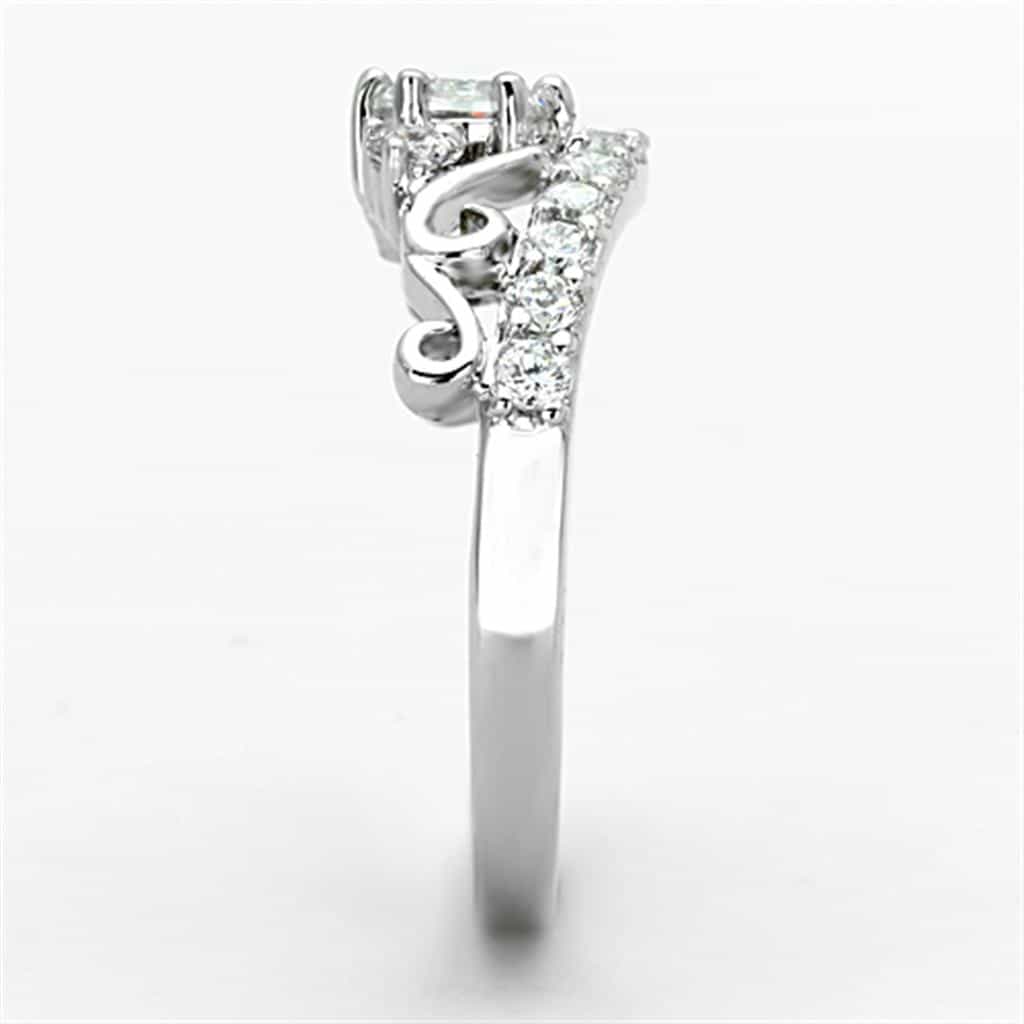 Brass CZ Scroll Crown Bridal Solitaire Ring view 8
