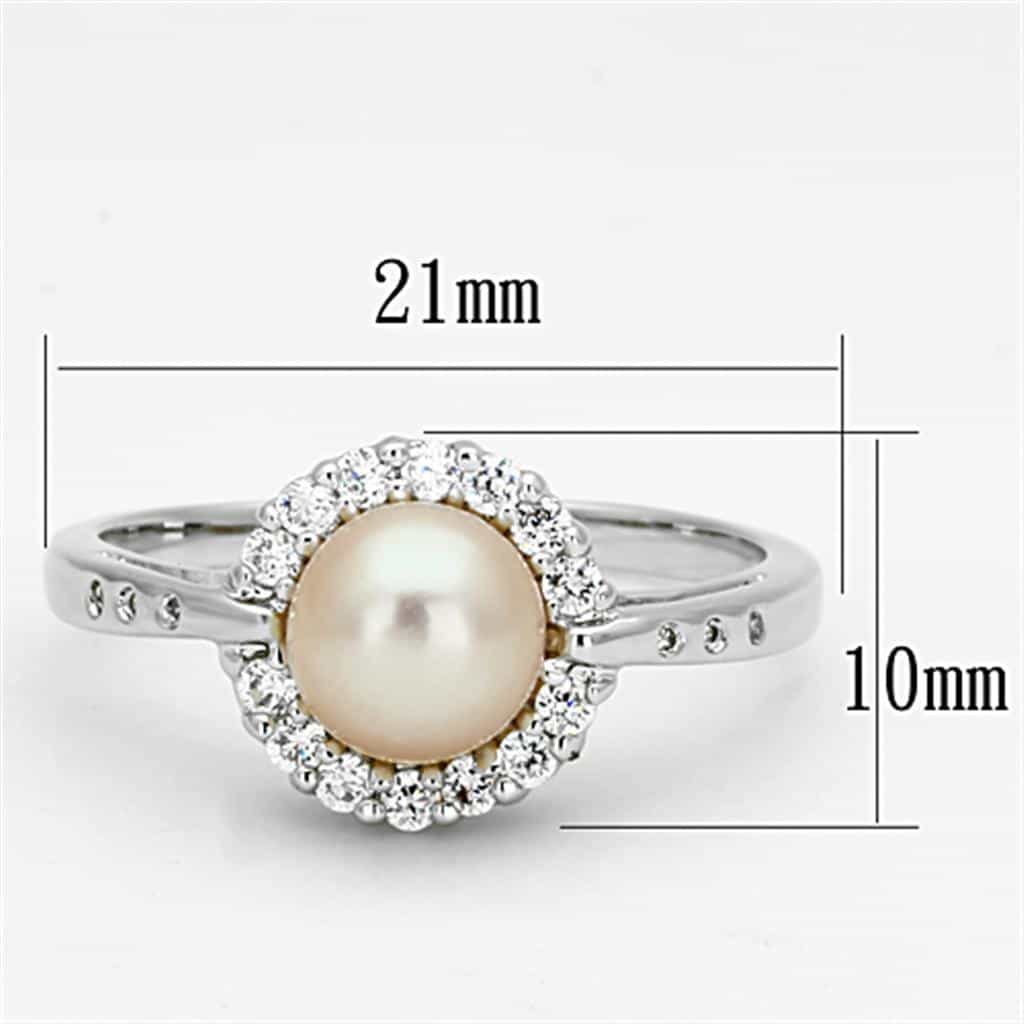 Brass Pearl CZ Halo Round Solitaire Ring view 4