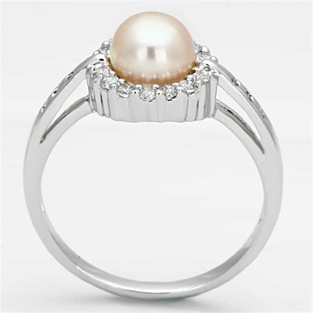 Brass Pearl CZ Halo Round Solitaire Ring view 6