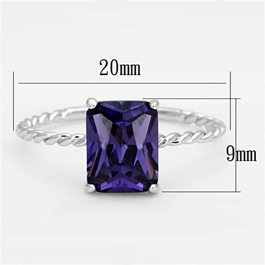 Brass Amethyst CZ Emerald Cut Rope Twist Solitaire Ring view 4