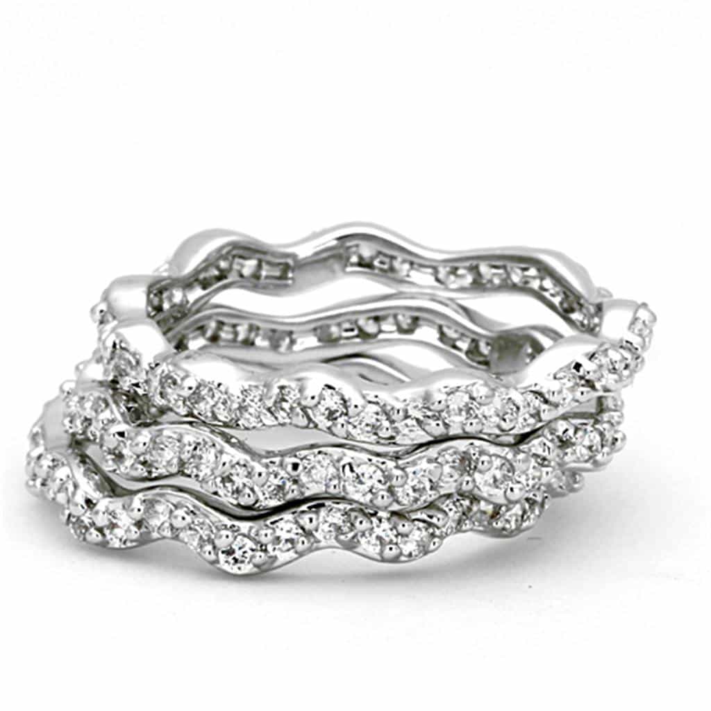 Brass CZ Pave Triple Wave Stackable Set Ring view 4