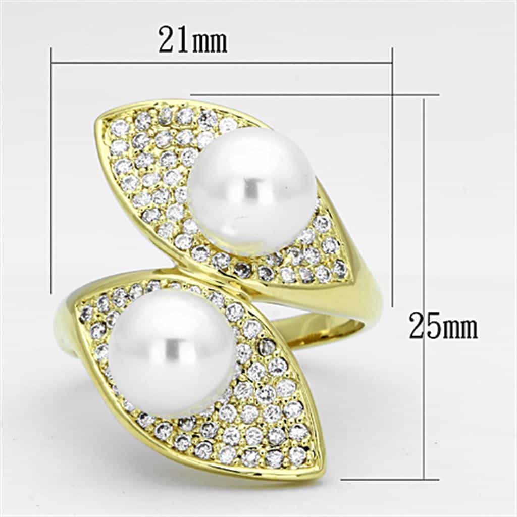 Brass Gold Pearl CZ Pave Leaf Bypass Ring view 4