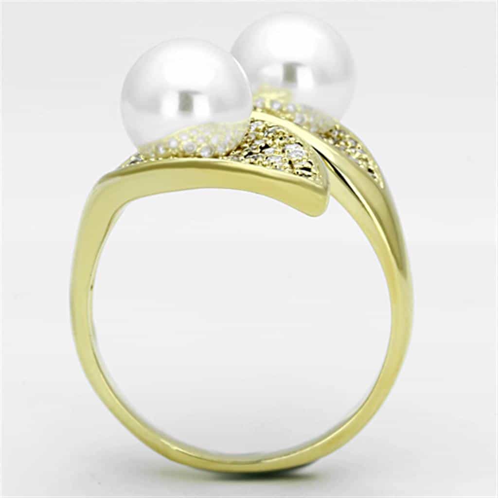Brass Gold Pearl CZ Pave Leaf Bypass Ring view 6