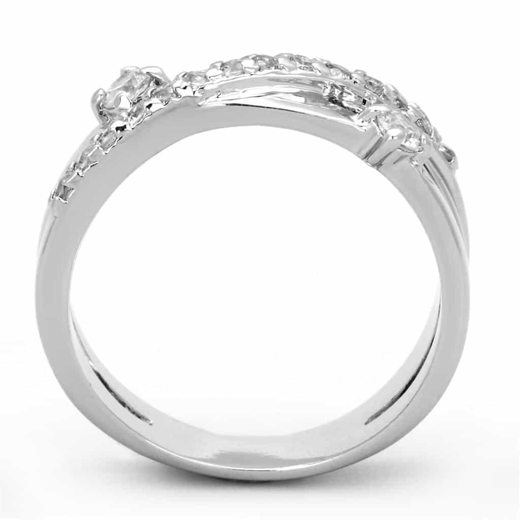 Brass CZ Round Solitaire X Crossover Band Ring view 6