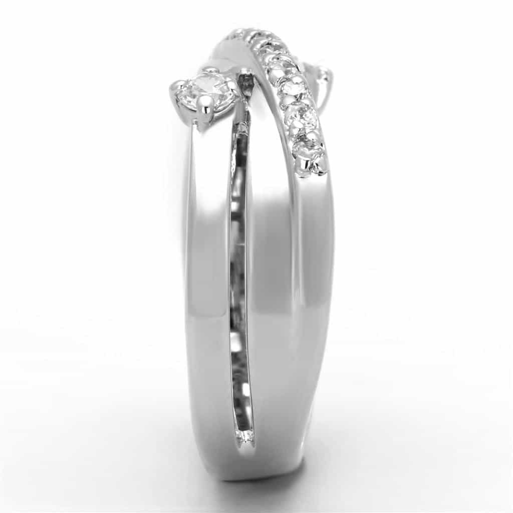 Brass CZ Round Solitaire X Crossover Band Ring view 8