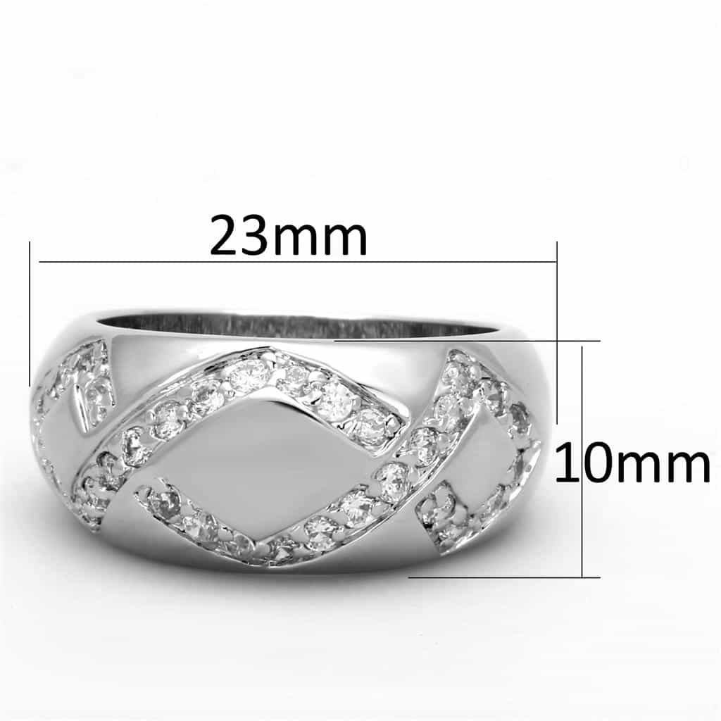 Brass CZ Pave Leaf X Crossover Dome Ring view 4