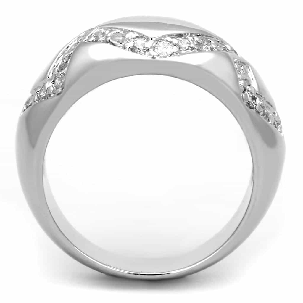 Brass CZ Pave Leaf X Crossover Dome Ring view 6