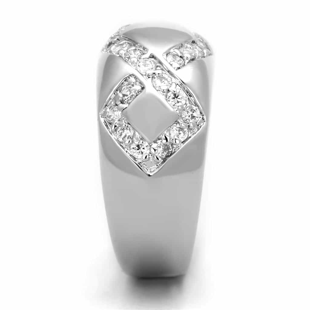 Brass CZ Pave Leaf X Crossover Dome Ring view 8