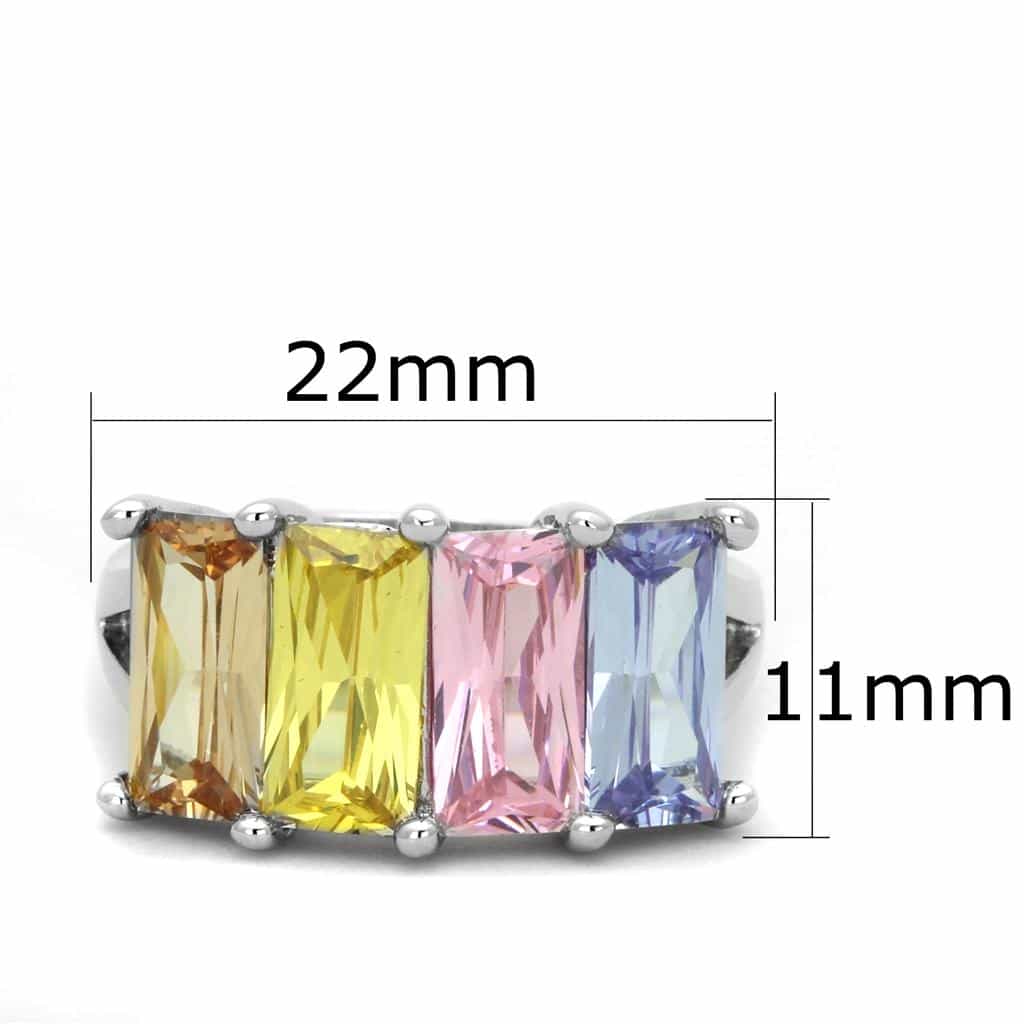 Brass Multicolor Pastel CZ Emerald Cut Triple Ring view 4