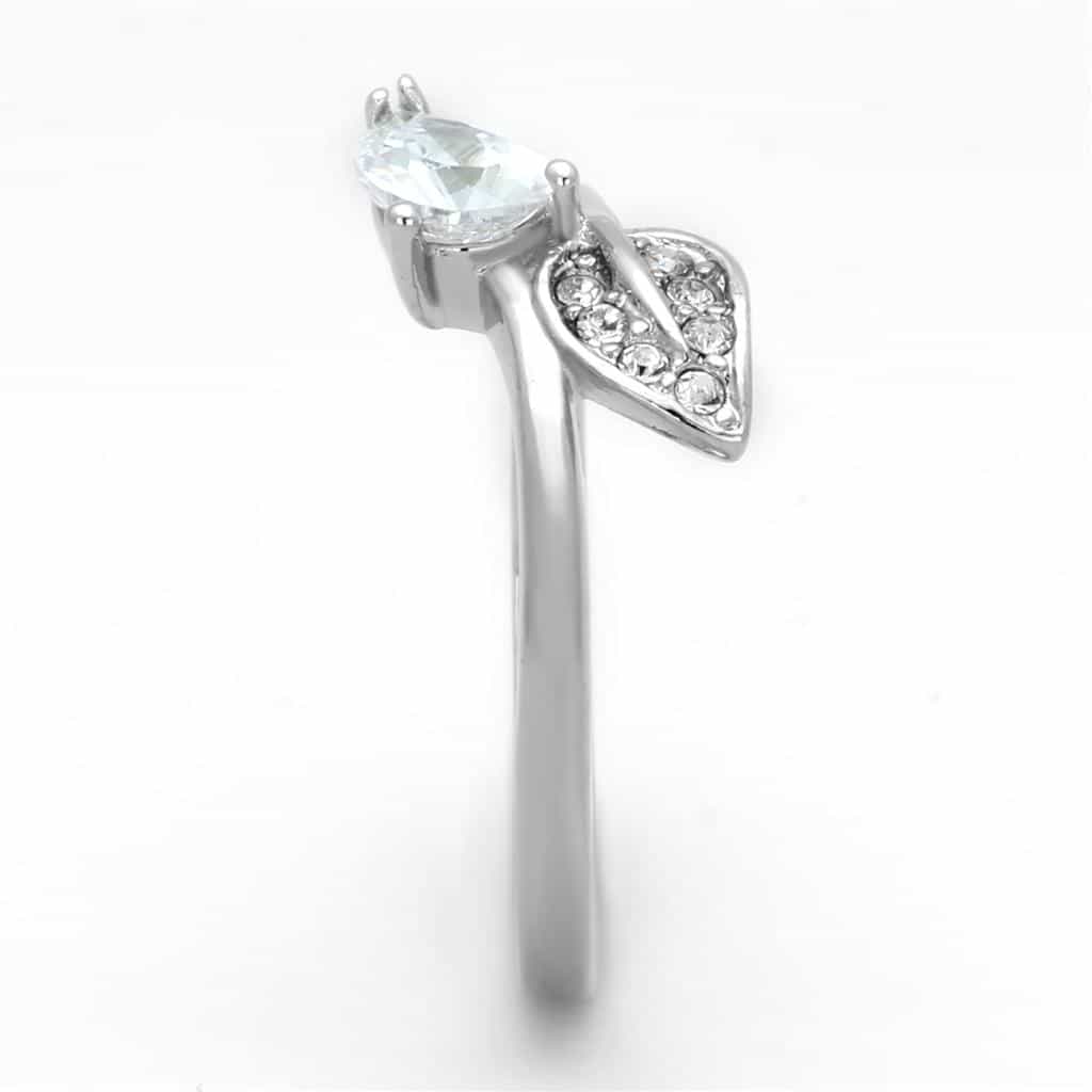 Brass CZ Pear Leaf Bypass Open Ring view 8