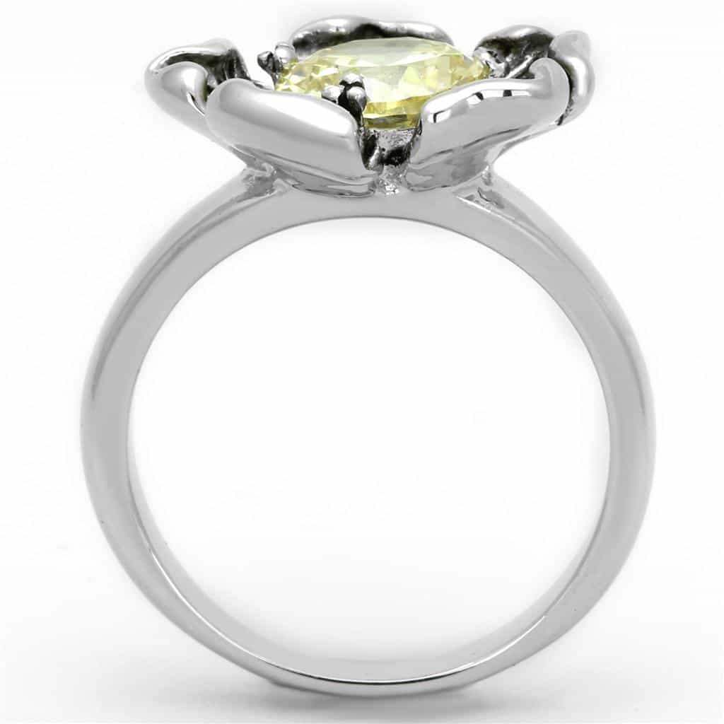 Brass Yellow CZ Oxidized Flower Bloom Cocktail Ring view 6