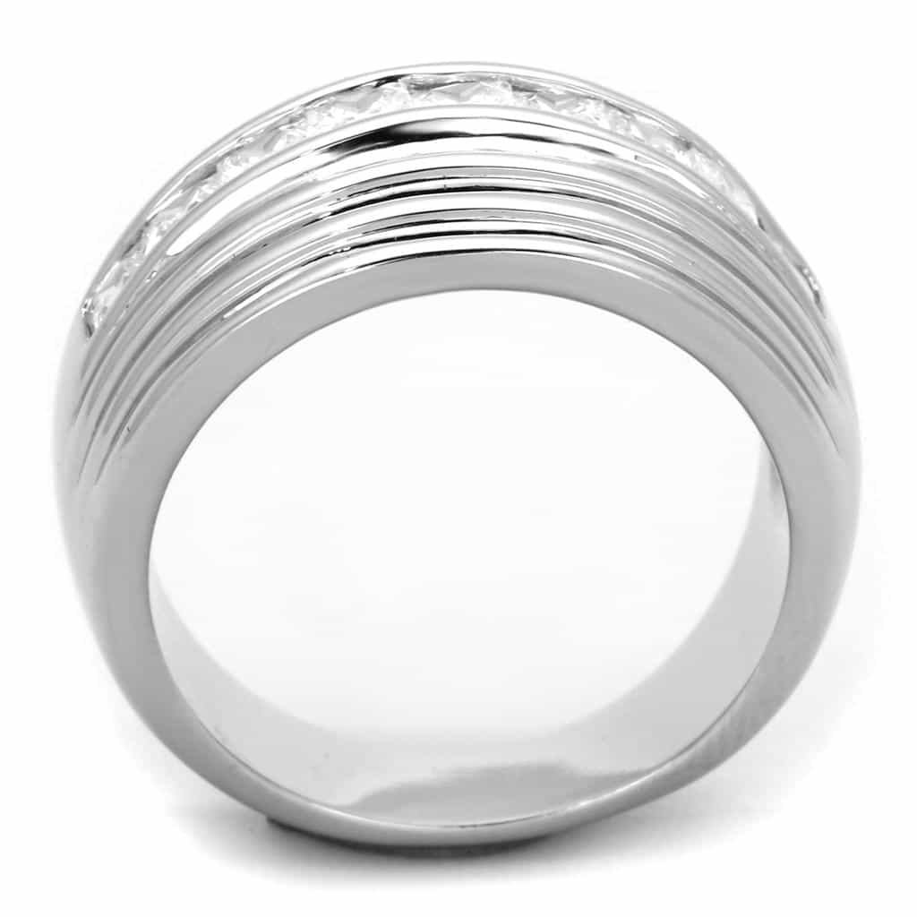 Brass CZ Princess Channel Multi-Row Wide Band Ring view 6