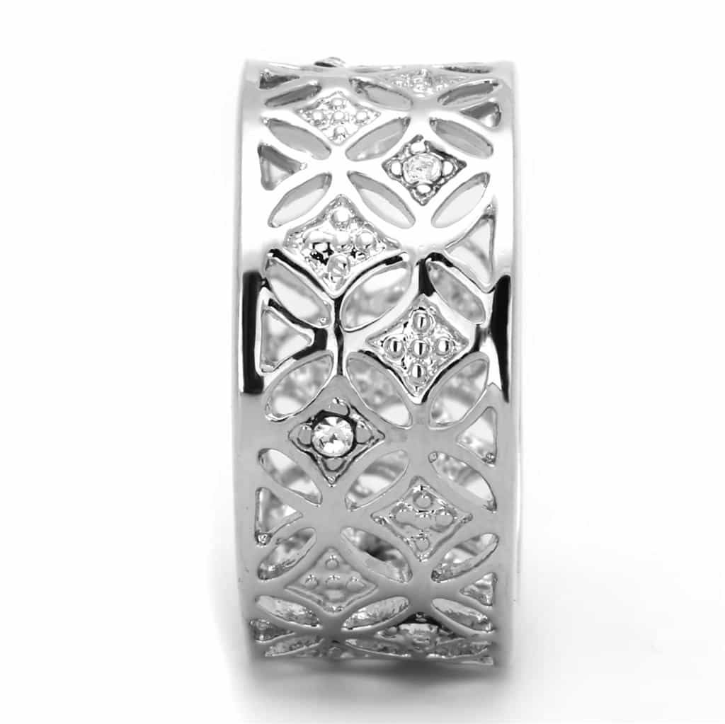Brass CZ Filigree Leaf Cutout Wide Dome Ring view 8