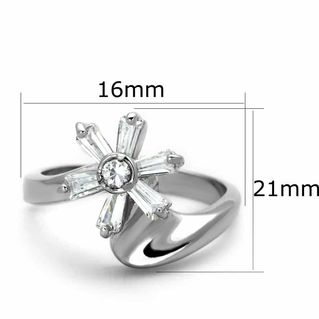 Brass CZ Baguette Cross Open Bypass Ring view 4