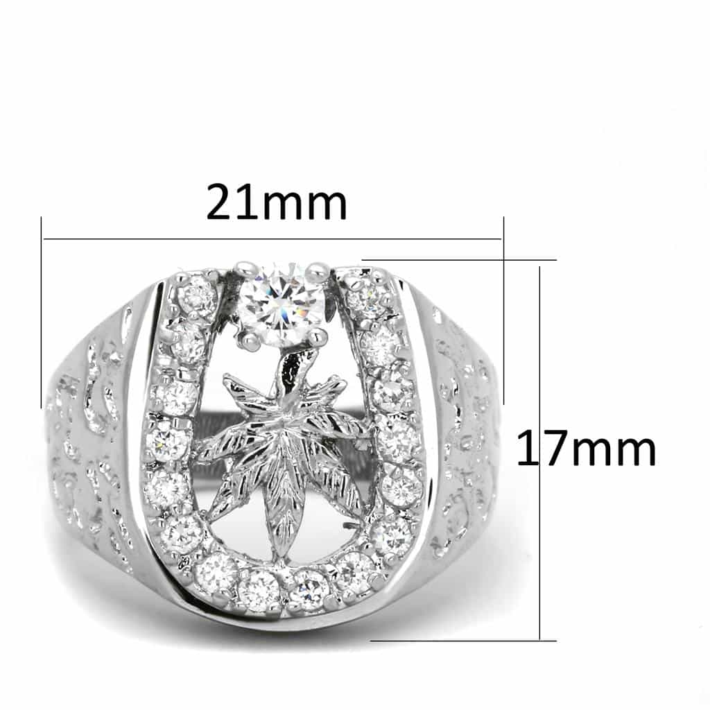 Brass CZ Leaf Cutout Wide Dome Ring view 4