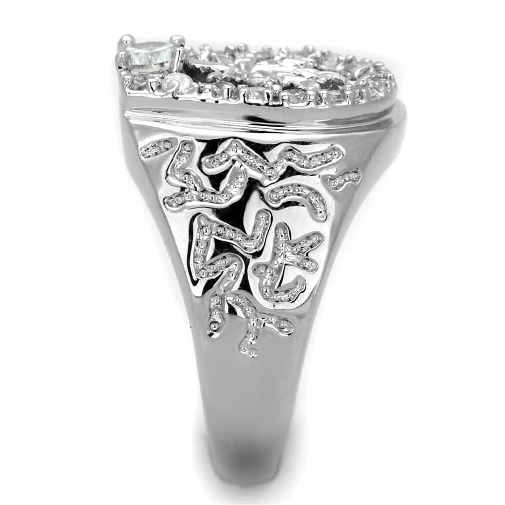 Brass CZ Leaf Cutout Wide Dome Ring view 8