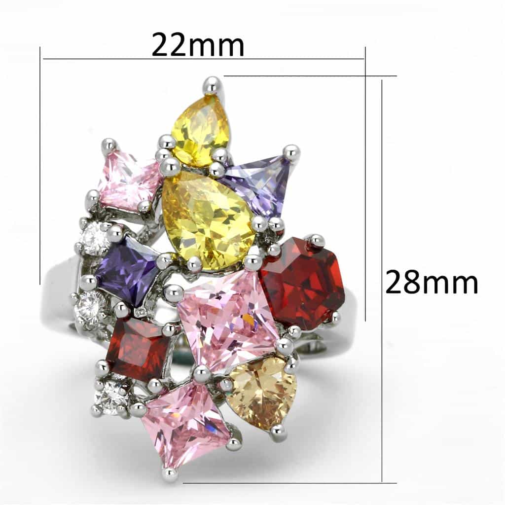Brass Multicolor CZ Princess Cut Cluster Cocktail Ring view 4