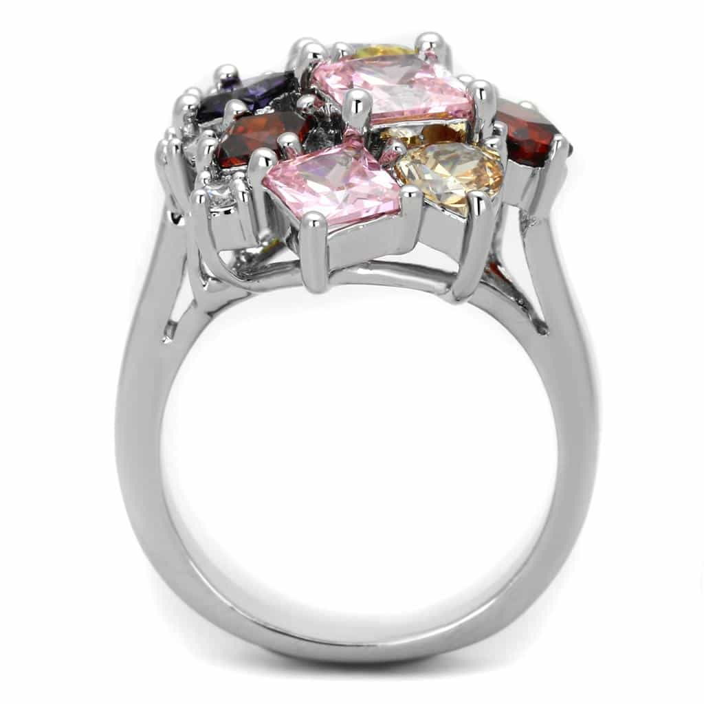 Brass Multicolor CZ Princess Cut Cluster Cocktail Ring view 6