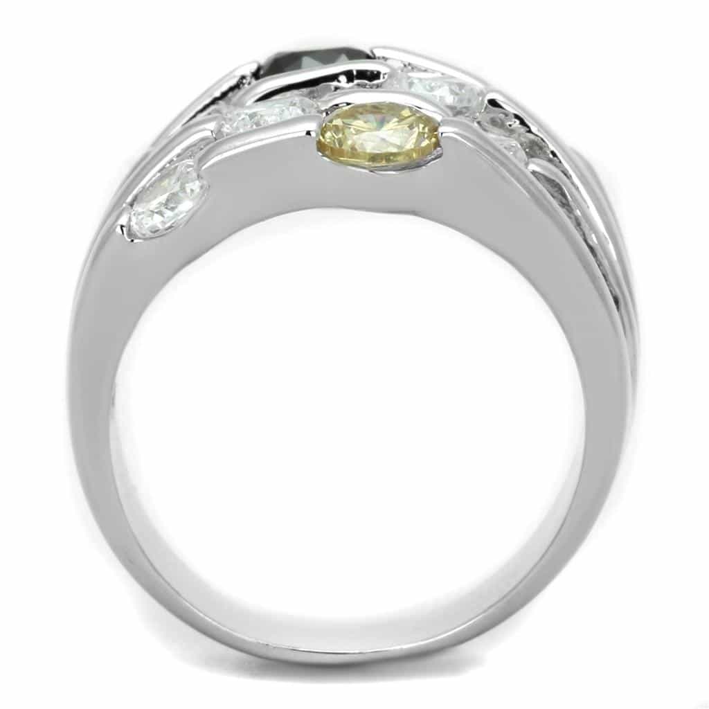 Brass Multicolor CZ Round Multi-Row Wide Band Ring view 6