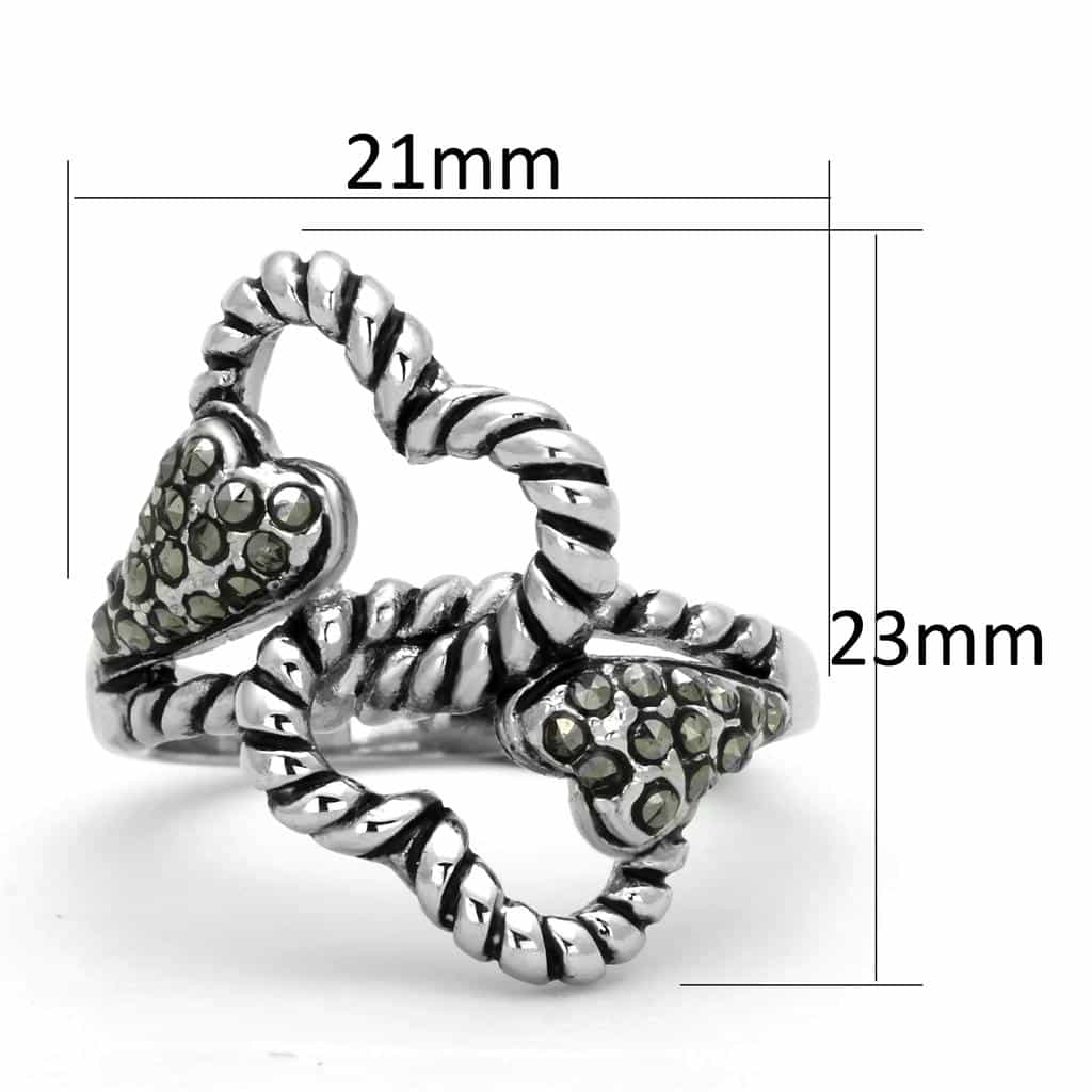 Brass Oxidized Snake Twisted Heart Open Ring view 4