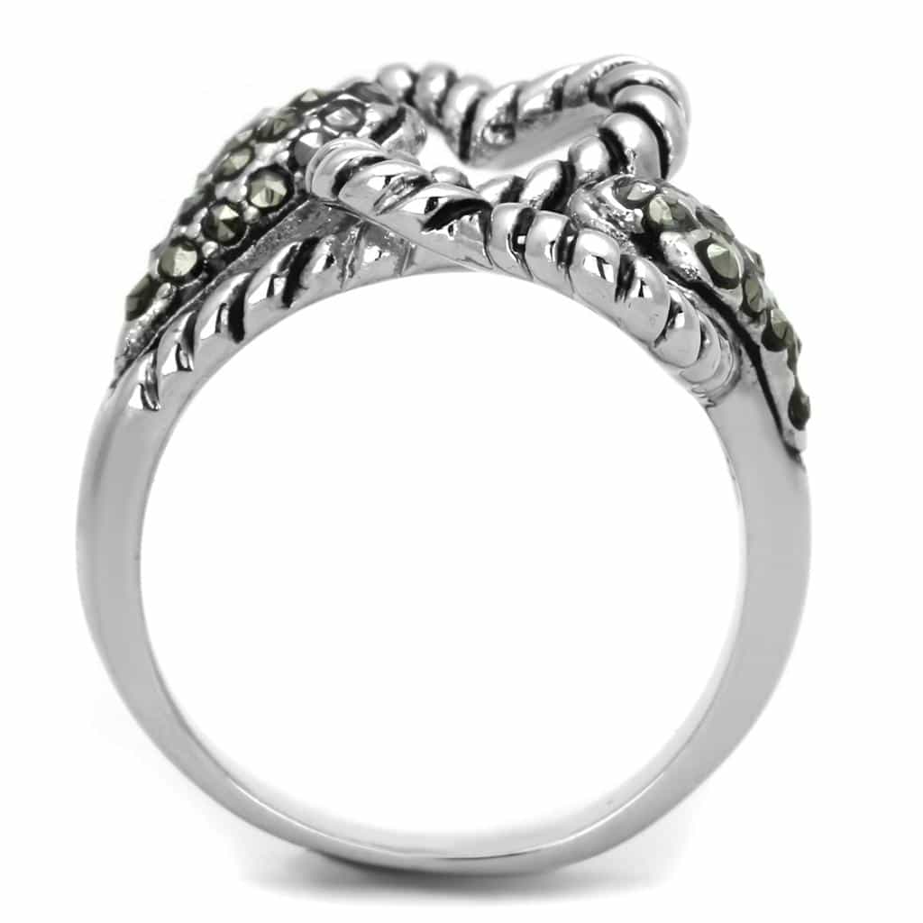 Brass Oxidized Snake Twisted Heart Open Ring view 6