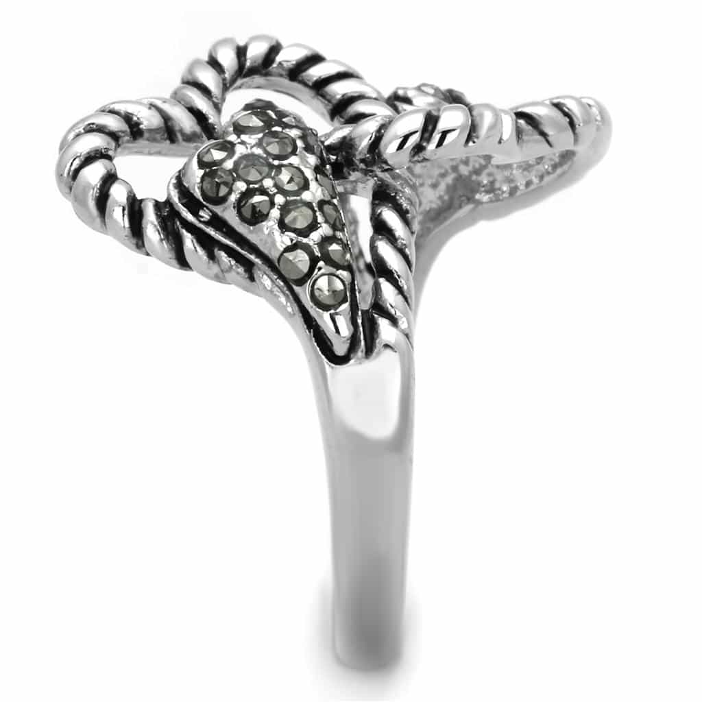 Brass Oxidized Snake Twisted Heart Open Ring view 8