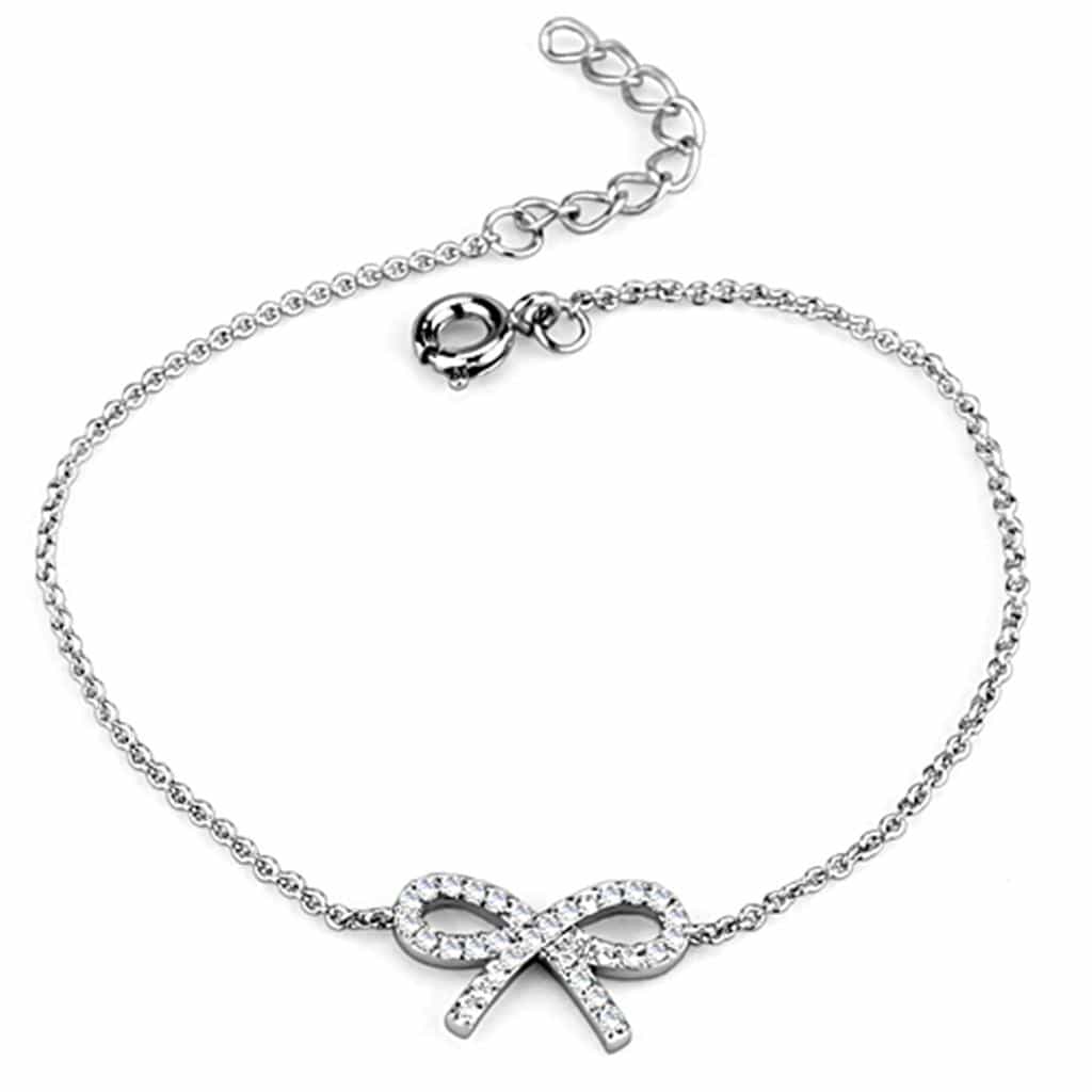 Brass CZ Pave Ribbon Bow Chain Bracelet view 4