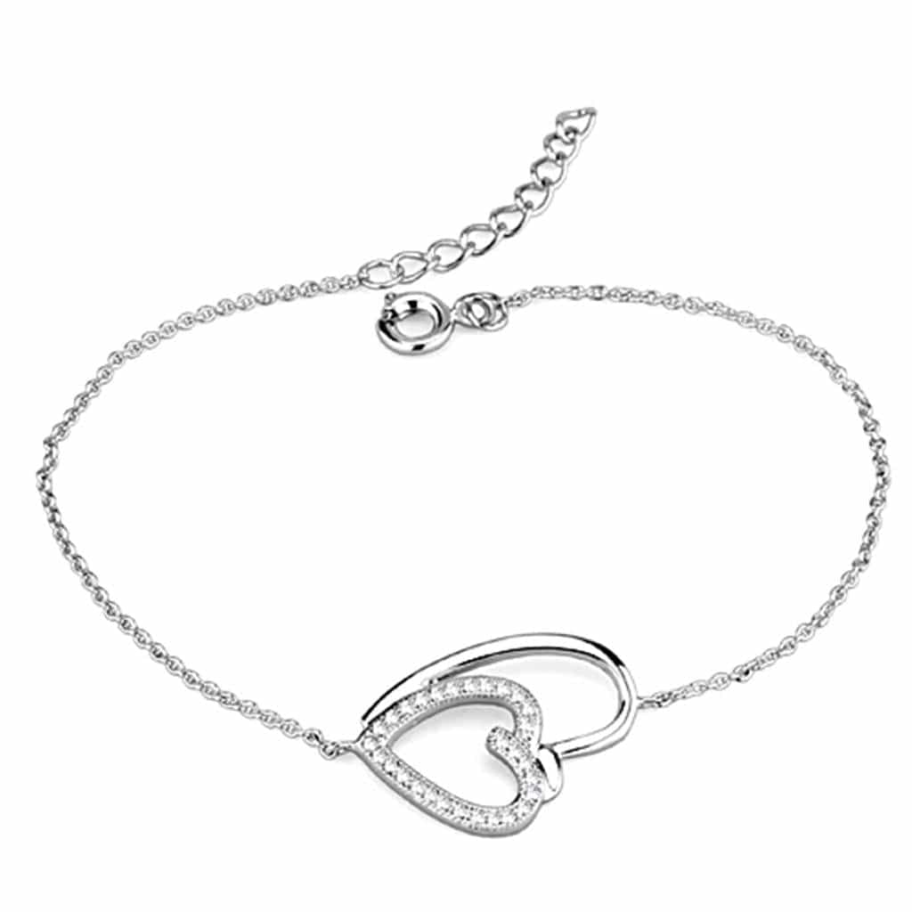 Brass CZ Pave Open Heart Chain Bracelet view 4