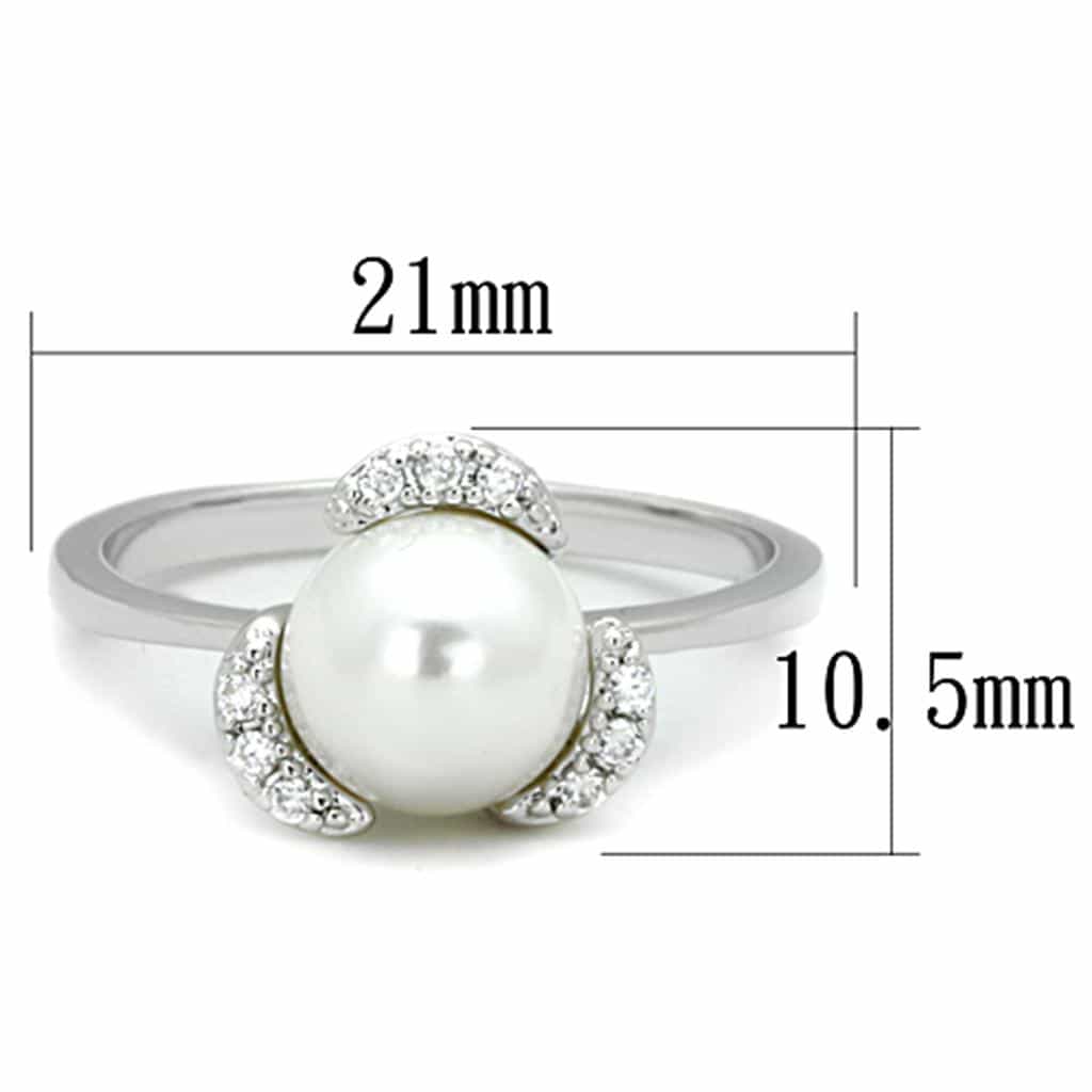 Brass Pearl CZ Crescent Swirl Solitaire Ring view 4