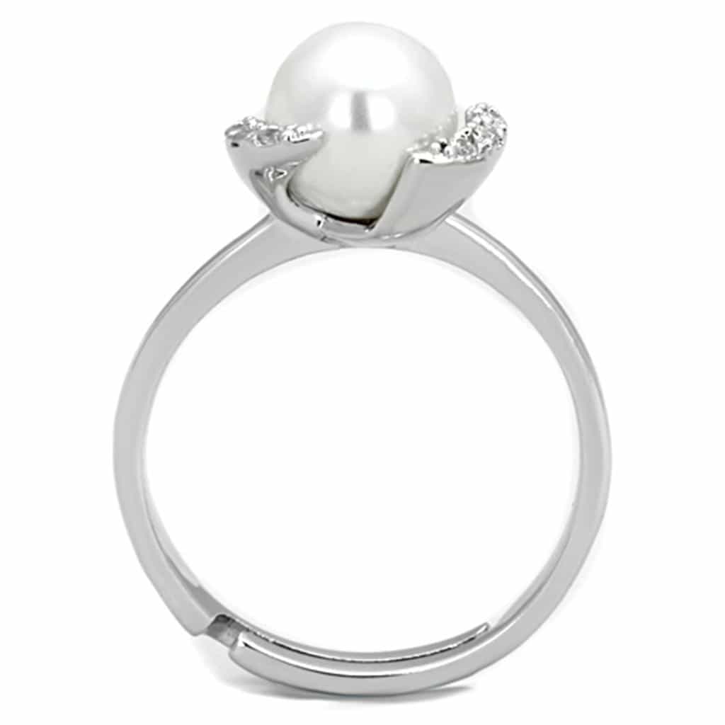 Brass Pearl CZ Wave Open Solitaire Ring view 6