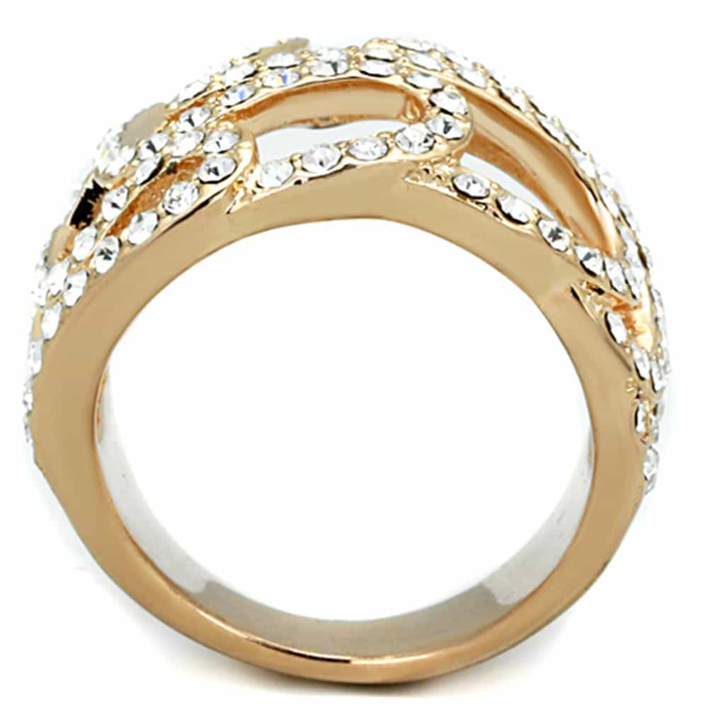 Brass Gold CZ Pave Heart Leaf Wide Dome Ring view 6