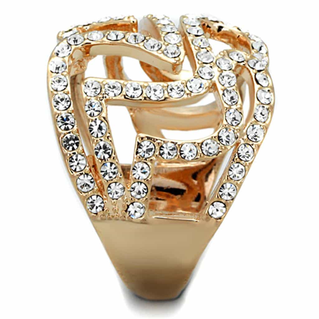 Brass Gold CZ Pave Heart Leaf Wide Dome Ring view 8