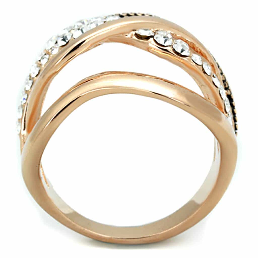 Brass Gold CZ Wave Crossover Wide Dome Ring view 6
