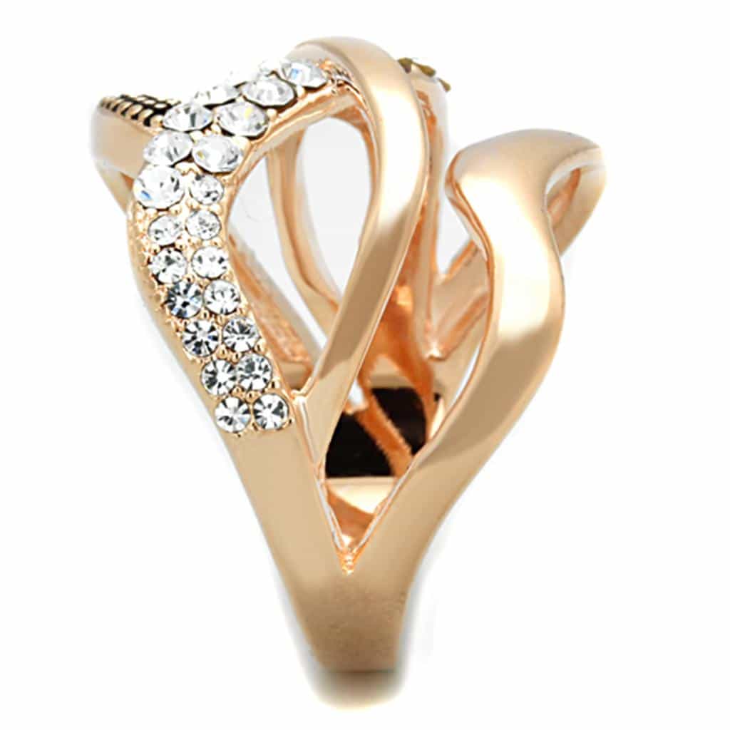Brass Gold CZ Wave Crossover Wide Dome Ring view 8