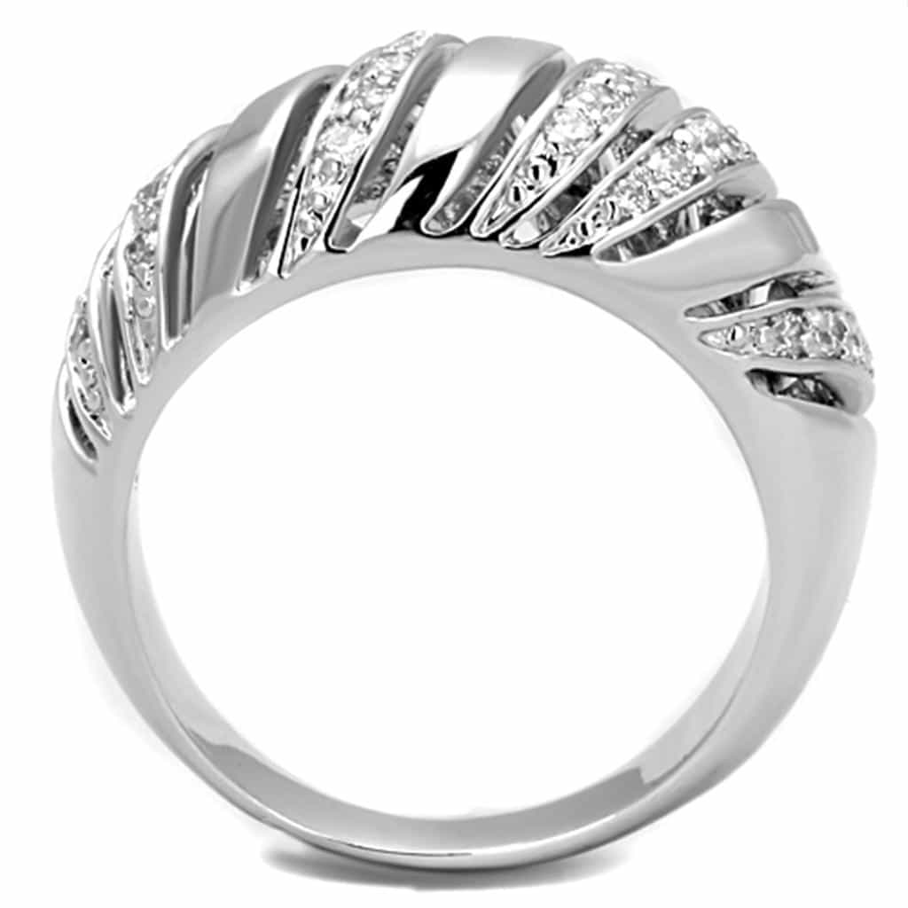 Brass CZ Pave Ribbed Dome Wide Band Ring view 6