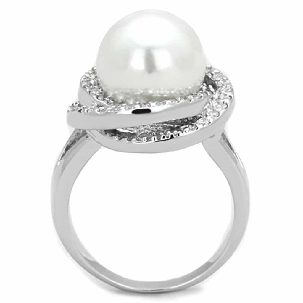 Brass Pearl CZ Halo Solitaire Ring view 6