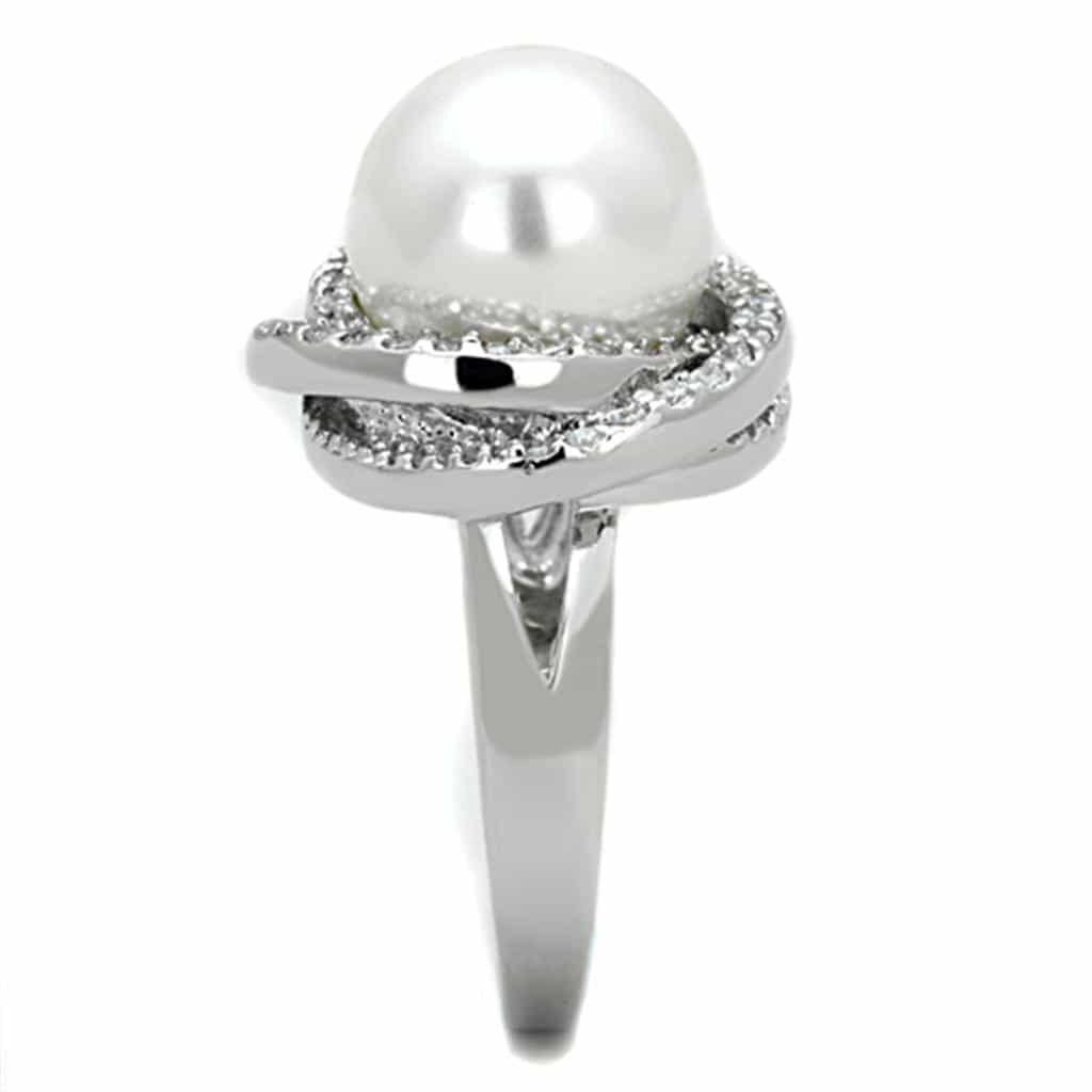 Brass Pearl CZ Halo Solitaire Ring view 8