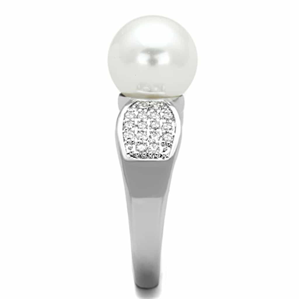 Brass Pearl CZ Leaf Bypass Solitaire Ring view 8