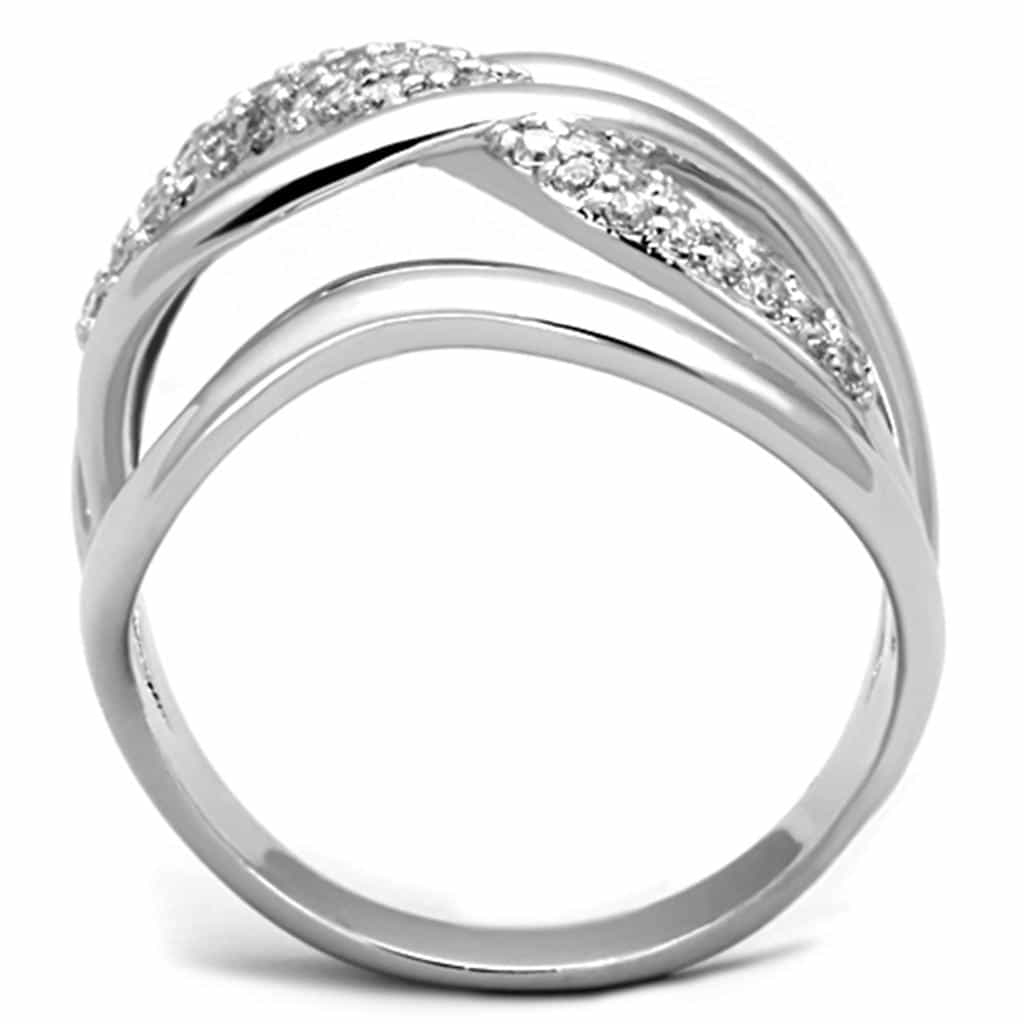 Brass CZ Pave Wave Crossover Wide Dome Ring view 6