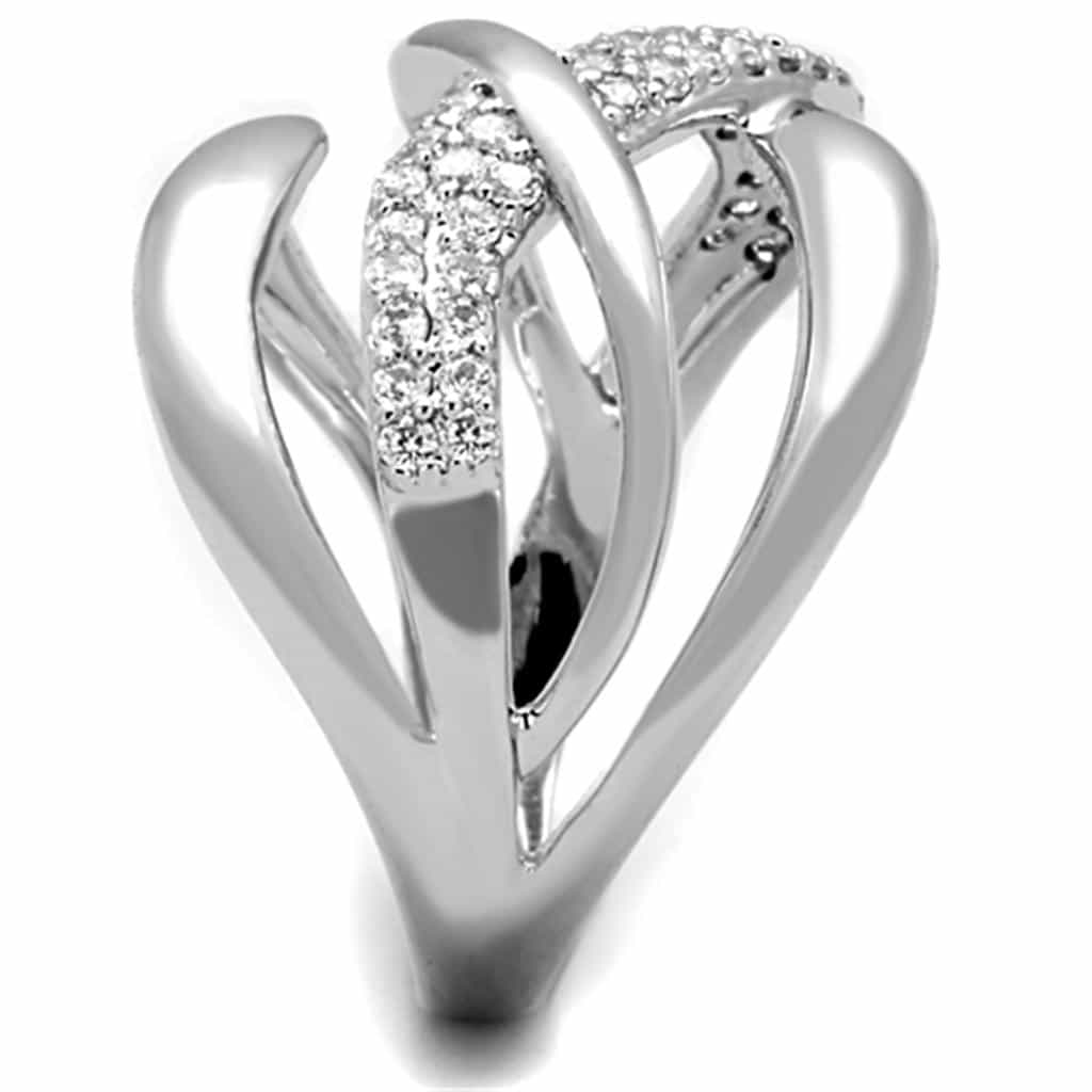 Brass CZ Pave Wave Crossover Wide Dome Ring view 8