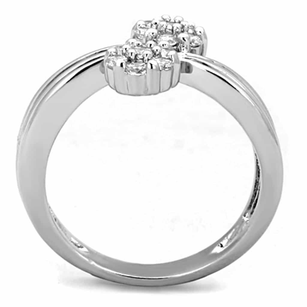 Brass CZ Round Cluster Flower Double Bypass Ring view 6