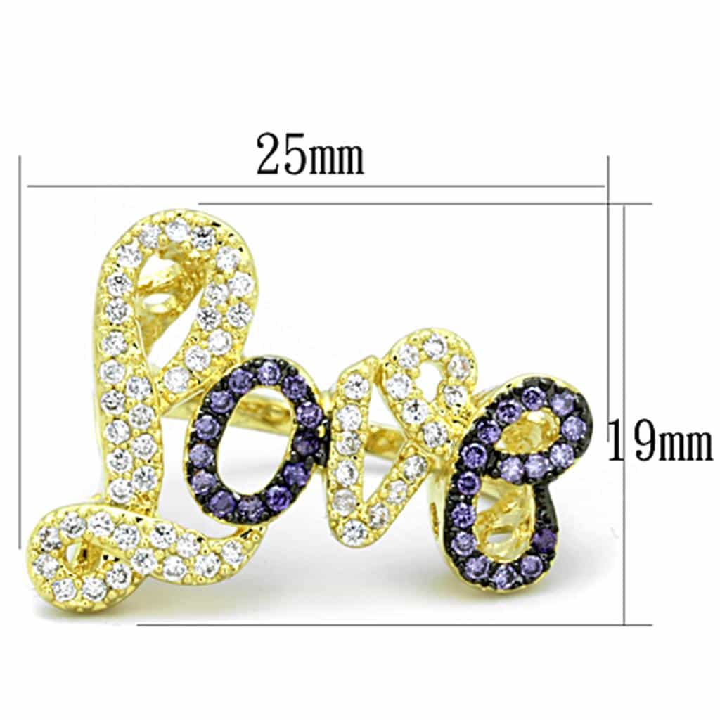 Brass Gold CZ Pave Love Script Word Ring view 4