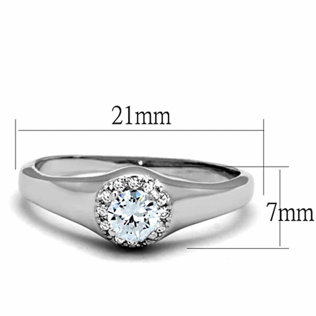 Brass CZ Round Halo Thin Band Solitaire Ring view 4