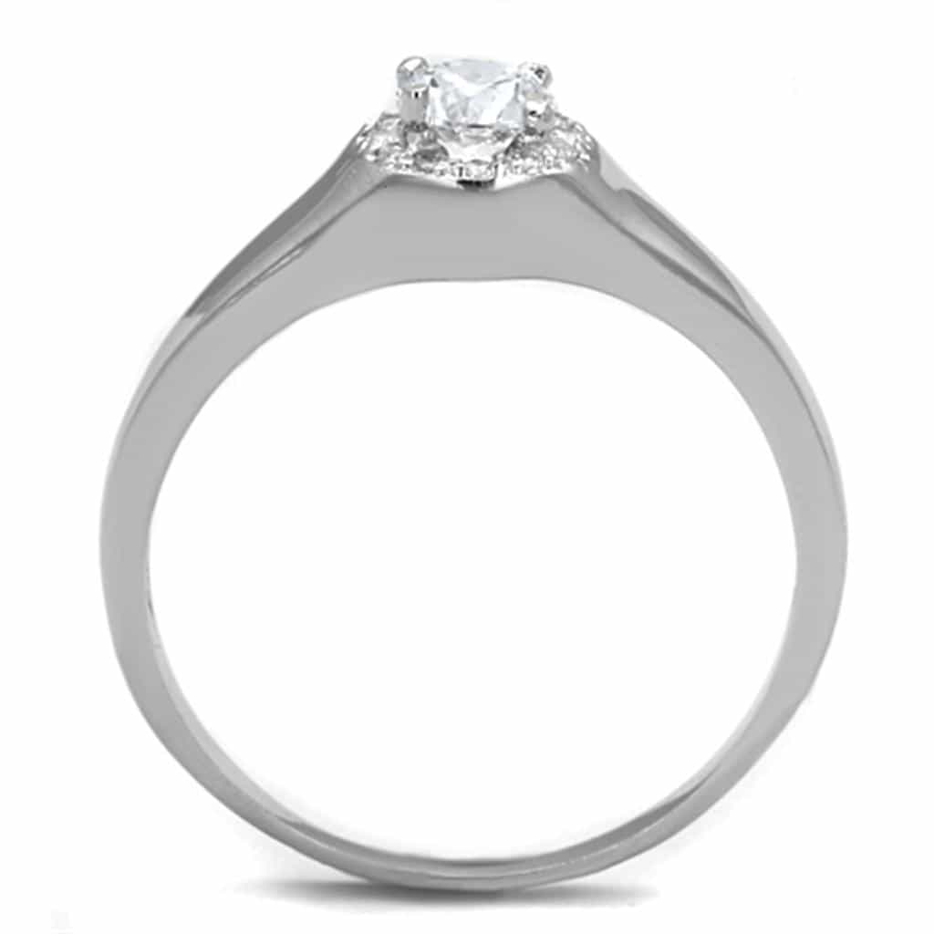 Brass CZ Round Halo Thin Band Solitaire Ring view 6