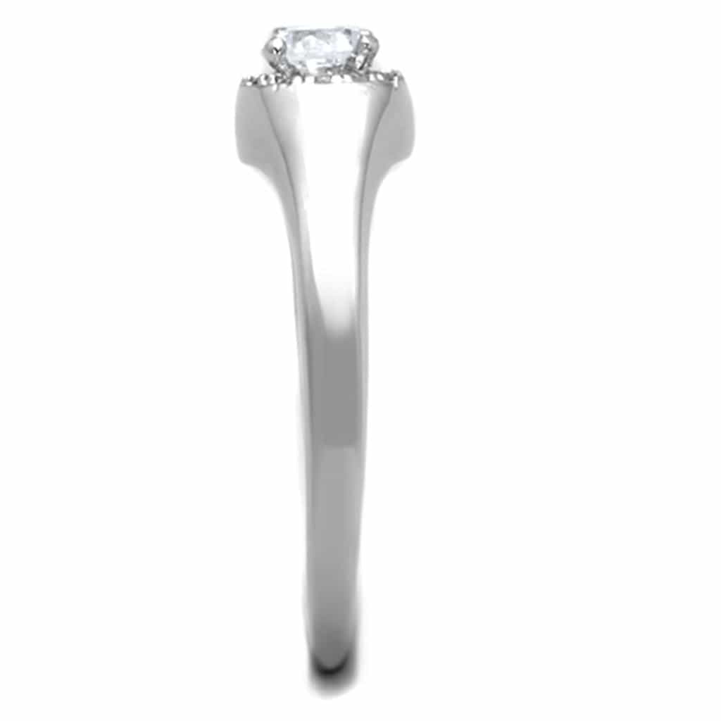 Brass CZ Round Halo Thin Band Solitaire Ring view 8